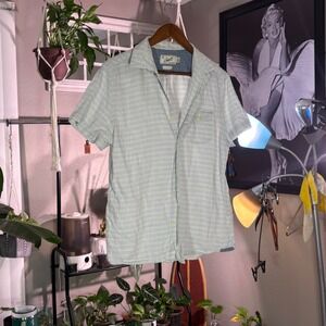 Grayers Clothiers Lightweight Striped Button Up Shirt Blue White Medium